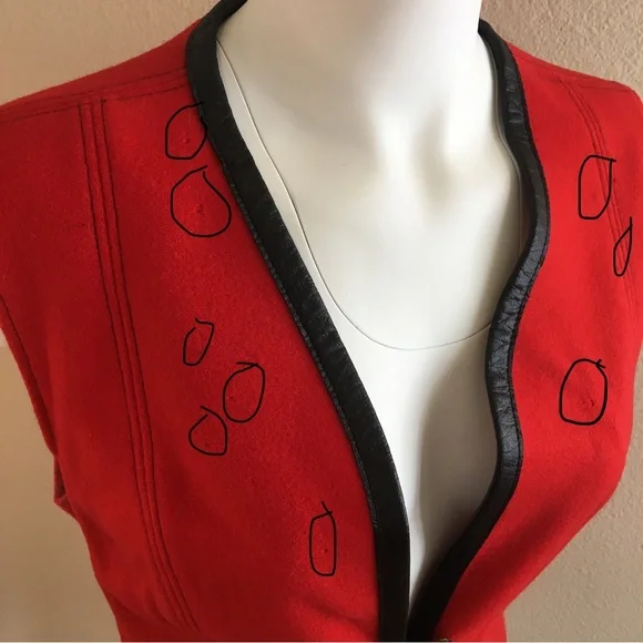 Vintage Pendleton Vest & Cape 12 Red Wool Black faux leather trim 2 piece